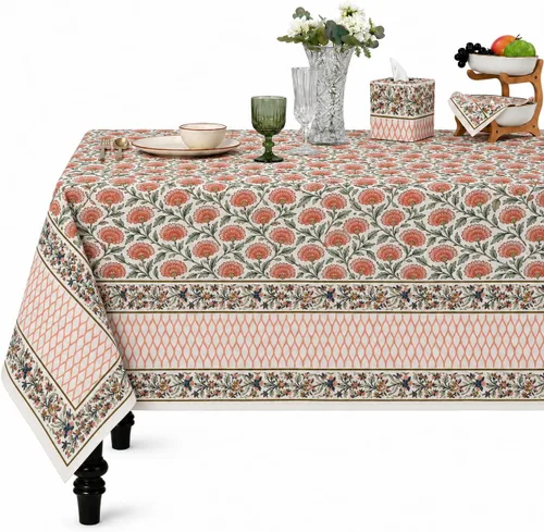 Vista 57 de Ridhi Mantel rectangular con estampado de bloque de mano verde espárragos Espárragos Verde Gadd