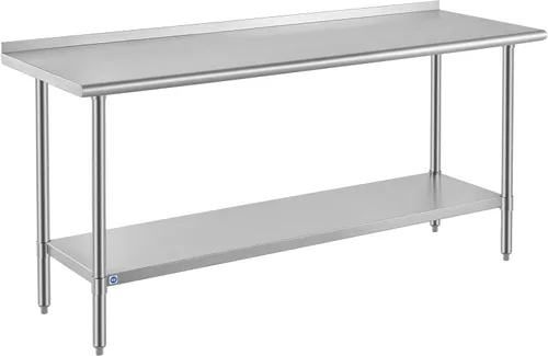 Vista 17 de ROCKPOINT Mesa de acero inoxidable para preparación y trabajo, 14x24 pulgadas; mesa de cocina comercial de metal NSF resistente con estante inferior
