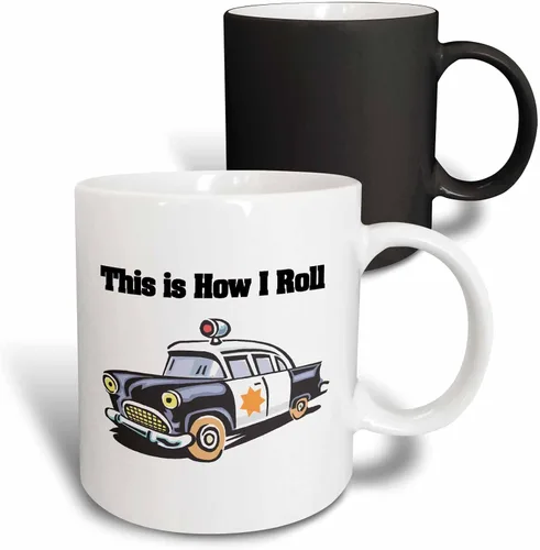 Vista 13 de 3dRose This Is How I Roll Police Cop Car 15oz Two-Tone Black Mug
