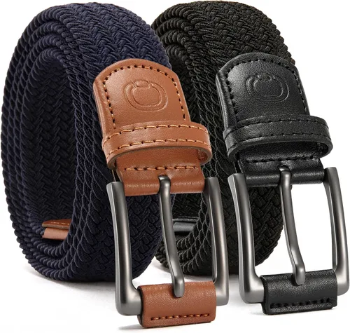 Vista 12 de CHAOREN Cinturón elástico para hombre, paquete de 2 - Cinturones trenzados de 1 3/8" para golf para hombres - Elástico casual para pantalones y jeans