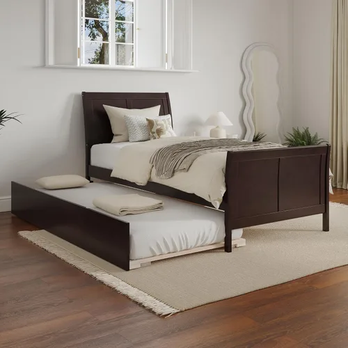 Vista 25 de AFI, Portland - Cama de plataforma matrimonial con estribo a juego con cama nido individual, color espresso
