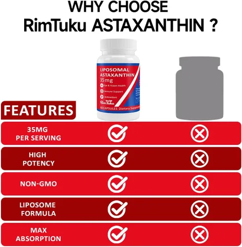 Vista 2 de Suplemento de astaxantina liposomal de 35 mg - Potente apoyo antioxidante para la salud de la piel, las articulaciones y los ojos - Fórmula natural