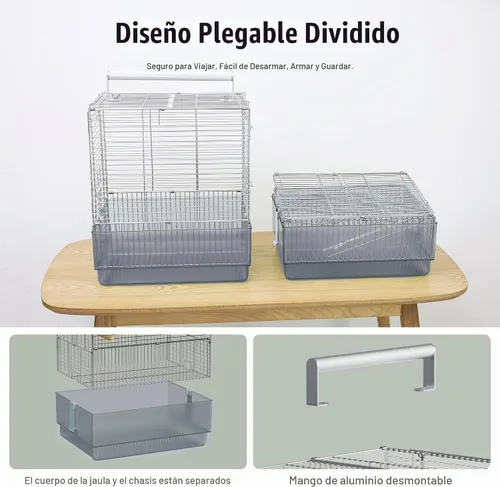 Vista 5 de Jaula para pájaros de viaje de acero inoxidable, 304 portátil, plegable, para loros, conures, cacatúas, periquitos, jaula grande de 17 pulgadas