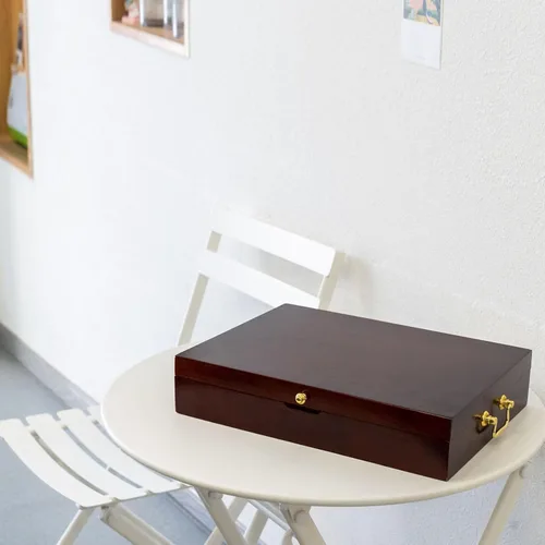 Vista 5 de GENRICE Cofre de cubiertos de madera sin cubiertos, caja de almacenamiento de cubiertos para plata, estuche de cubiertos con asa y forro de fieltro