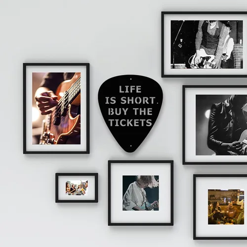 Vista 5 de Rajukit Arte de pared de púa de guitarra de metal, arte de pared único con inspirador Life is Short. Compra las entradas, arte de pared de metal