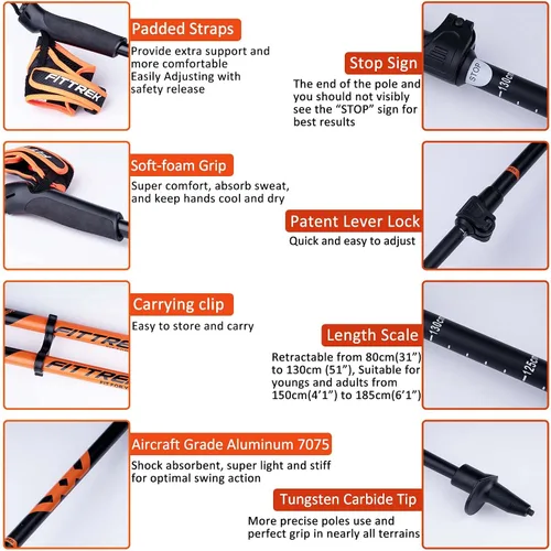 Vista 3 de FitTrek Bastones de senderismo nórdicos para hombres y mujeres, paquete de 2 bastones nórdicos de aluminio - Bastones nórdicos con agarre ergonómico