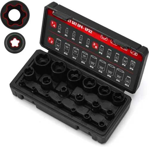 Vista 8 de CASOMAN 11PCS hembra Torx Socket Set, E Torx & Star Socket Set con riel, E4 - E20 Torque Sockets