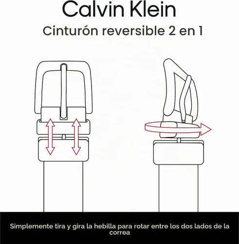 Vista 6 de Calvin Klein Cinturón reversible de cuero para hombre - 2-en-1 Estilo moderno versátil Negro/Negro