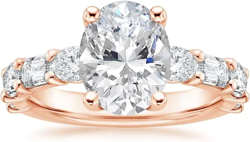 Vista 4 de IGI - Anillo de compromiso de diamante de 4.0 quilates con cuatro puntas de corte ovalado blanco con diamantes de laboratorio ovalados laterales