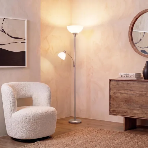 Vista 7 de [Renovado] Brightech Torchiere Lámpara de pie LED Sky Dome Plus, lámpara de pie súper brillante con lámpara de lectura para salas de estar