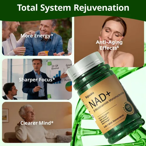 Vista 5 de Suplemento NAD para mujeres con resveratrol – Apoya la energía celular, antienvejecimiento y reparación del ADN – Suplemento NAD avanzado