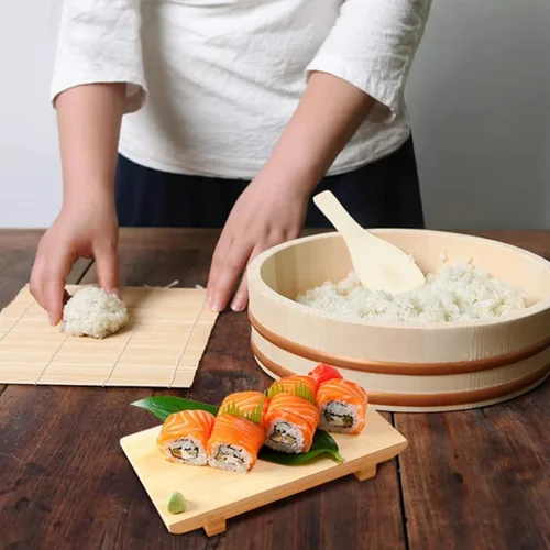 Vista 2 de Tina grande de madera japonesa Hangiri Sushi Arroz Mezclador para Sushi Restaurante Sushi 23 pulgadas/23.6 in Diámetro