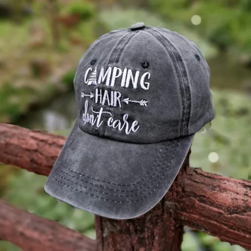 Vista 7 de Gorra de béisbol bordada para acampar con texto en inglés "Don't Care", ajustable, para mujeres y hombres