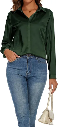 Vista 5 de Blusa de seda de manga larga para mujer, informal, para oficina, trabajo