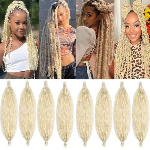 Vista 44 de Cabello de Envoltura Pre-Esponjado de 8 Pulgadas, 3 Paquetes, Cabello Afro Twist Pre-Separado Elástico para Locs, Cabello Afro Twist Negro Natural