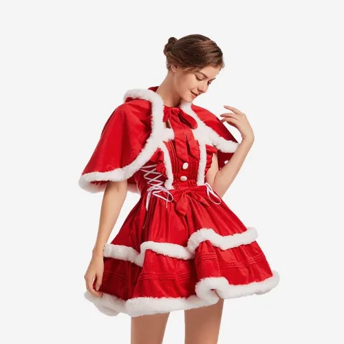 Vista 2 de Falda de vestido de Navidad y capa con capucha para mujer
