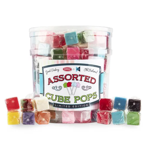 Vista 30 de Chupetas de Caramelo Duro en Cubo: Paquete de Chupetas con Sabor Envueltas Individualmente por Espeez - Paletas Cuadradas de Fiesta Estilo Antiguo