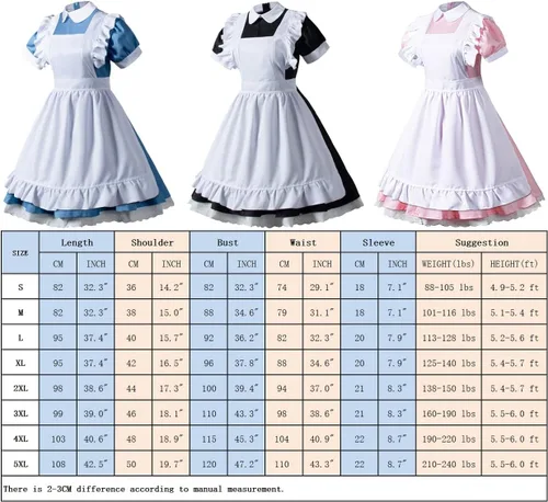 Vista 7 de Wannsee Juego de 6 piezas de delantal de sirvienta francesa de Lolita de anime japonés, para disfraz, cosplay, guantes y calcetines, negro