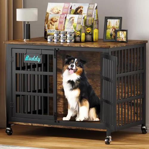 Vista 10 de EasyCom Jaula para Perros de Alta Resistencia para Interior con Etiqueta de Nombre, Mueble de Jaula para Perros de 27 Pulgadas para Perros Pequeños