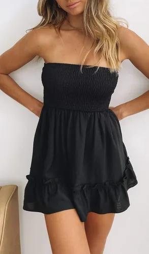 Vista 2 de Vestido de verano para mujer, sin tirantes, vestido de playa con volantes
