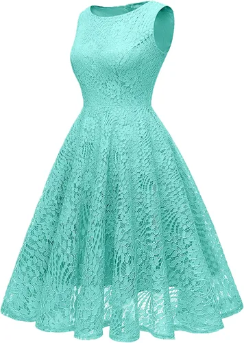 Vista 3 de Kingfancy - Vestido de fiesta de dama de honor con encaje floral para mujer vestido de cóctel con cuello bote