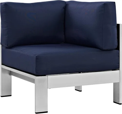 Vista 14 de Modway Sofá de aluminio y tela para patio al aire libre Shore en plata/gris