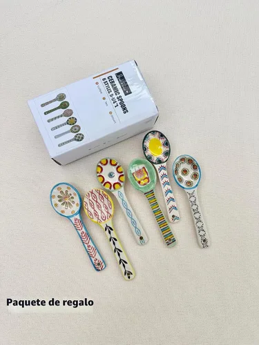 Vista 8 de Juego de 6 cucharas de café de cerámica, cucharaditas multiusos para expreso, té, postre, varios colores brillantes, sin plomo, aptas