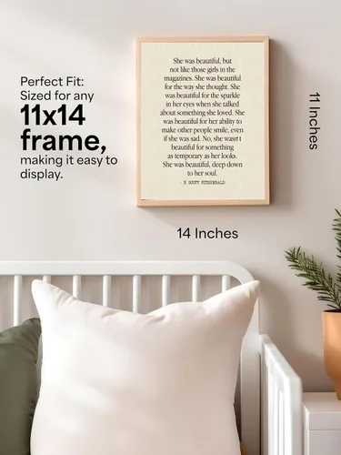 Vista 2 de AMERICAN LUXURY GIFTS She Was Beautiful Inspirational Wall Decor Print - 11x14 F. Scott Fitzgerald Quote Print For Living Room Decor, Bedroom Decor