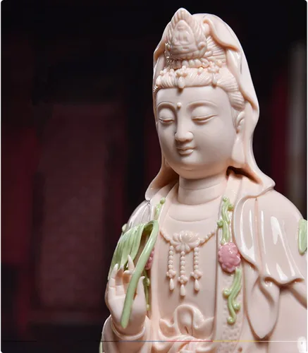Vista 2 de Estatua de Guan Yin en Lotus – Estatua budista rosa de Kuanyin/Budismo – Los mejores regalos chinos de Feng Shui (11 pulgadas)