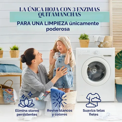 Vista 2 de Cleancult Hojas de detergente para ropa – Caja resellable – 3 enzimas que combaten las manchas – Sin fragancia – 60 cargas – Libre de productos