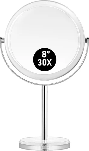 Vista 8 de MIYADIVA Espejo de maquillaje con aumento de 20X, espejo de aumento de doble cara 1X y 20X con soporte, espejo de tocador con aumento de mesa