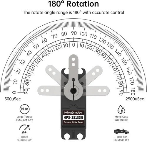 Vista 7 de Hiwonder - Servomotor servo de 55.1 lbs, resistente al agua, servo de alto par, motor sin núcleo de alta velocidad, servo de dirección de engranajes
