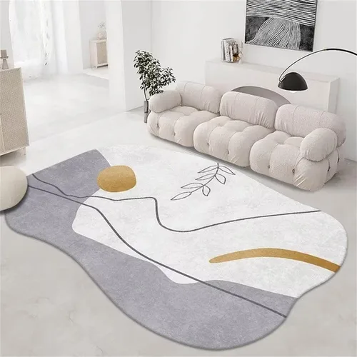 Vista 13 de Alfombra irregular, color gris y blanco, de 3 x 5 pies, no desprende pelusa, moderna, abstracta, simple, adecuada para sala de estar, dormitorio