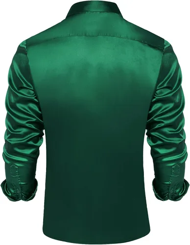 Vista 7 de DiBanGu Camisas de vestir lisas para hombre, casual, de manga larga, con botones, ajuste regular, elásticas, sin arrugas, con bolsillo