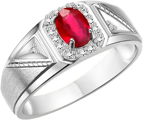 Vista 3 de Rylos Anillos clásicos para hombre, anillo ovalado de 0.276 x 0.197 in con piedras preciosas y diamantes, anillos de piedra natal