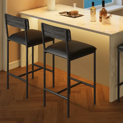 Vista 10 de Amyove Juego de 2 taburetes de bar, sillas de bar tapizadas con respaldo, taburetes de cocina de 25.5 pulgadas con reposapiés, cojín grueso, Marrón