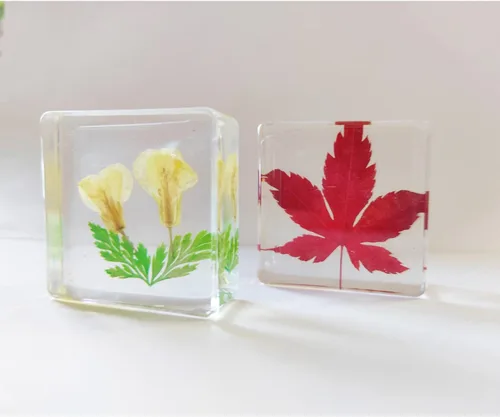 Vista 7 de Pisapapapeles de flores, 6 piezas de resina para escritorio con muestras de flores prensadas reales, decoración de mesa, cubo cuadrado transparente