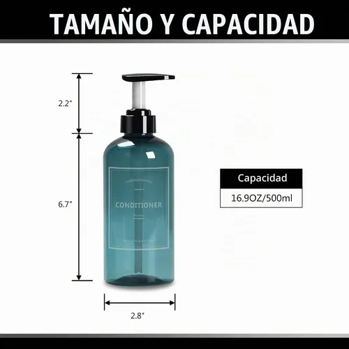 Vista 3 de Botellas de champú con bomba, 3 unidades, 16.9 onzas, color azul Azul transparente