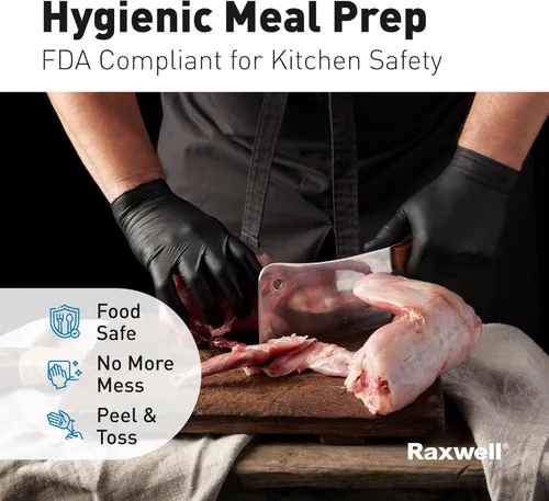 Vista 2 de Raxwell Guantes negros de nitrilo Guantes negros desechables sin látex 4.5 mil sin polvo, guantes seguros para alimentos, guantes de cocina