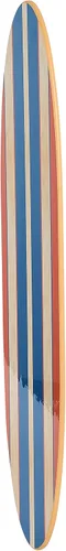 Vista 3 de Creative Co-Op Decoración de pared de tabla de surf decorativa costera, rayas rojas y azules superpuestas sobre madera natural, se cuelga vertical u