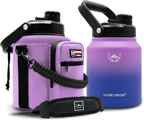 Vista 9 de NATURE PIONEOR Botella de agua aislada de 84 onzas, jarra de agua de acero inoxidable con doble vacío con soporte/portador, boca ancha, deportes al