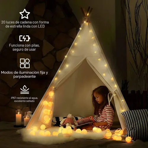 Vista 4 de ANJAYLIA 20 luces LED de cadena de estrellas de 10 pies, luces de hadas de Navidad operadas con batería para decoración interior y exterior, fiesta