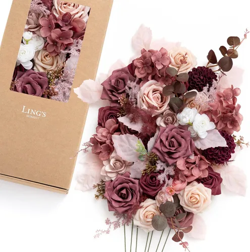 Vista 15 de Ling's moment Caja de flores artificiales de color rosa, sorbete tropical Grn-sorbete Tropical