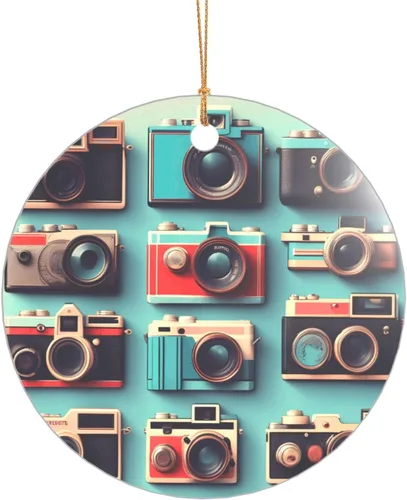 Vista 8 de Retro Cool Camera Collection Print Christmas Ornament 2025, Acrylic Santa Pendant Ornaments for Christmas Tree Decorative Baubles