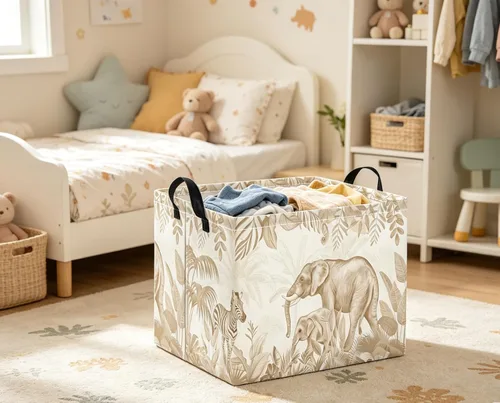 Vista 5 de Cesta rectangular de almacenamiento para bebés y niños, para el hogar, cocina, niñas, lindo contenedor de almacenamiento de juguetes, organizador