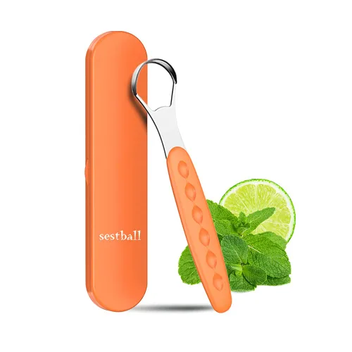 Vista 8 de Nueva versión limpiador raspador de lengua para adultos y niños, juego de cepillos de lengua de metal de grado médico para aliento fresco dental