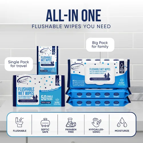 Vista 7 de Air Jungles Toallitas desechables de 150 unidades para adultos y niños, XL de 7 x 7 pulgadas con aloe vera y vitamina E para piel sensible