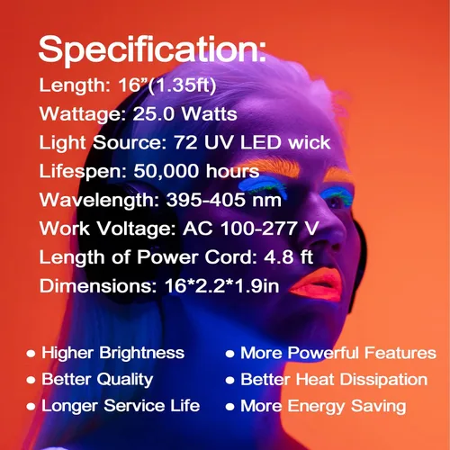 Vista 7 de Barra de luz LED negra mejorada de 25 W – 72 chips LED grandes UV 395-405 nm, luces negras para fiesta brillante, barra de luz negra para carteles