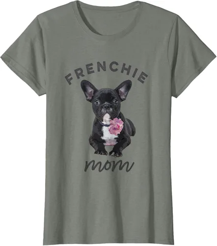 Vista 13 de Camiseta Bulldog Francés para Mujer, Frenchie Mom, Flor, Negro, S