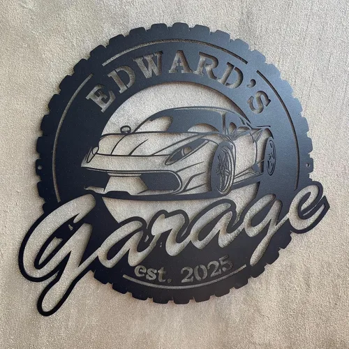 Vista 2 de Letrero de nombre de garaje personalizado, letreros metálicos personalizados para taller de mecánico, regalos de mecánico, regalo de arte de pared